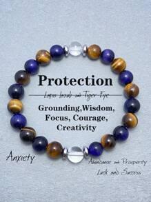 8mm Lapis Lazuli & Tiger Eye Protection Bracelet Courage, Self-Confidence, Focus, Crystal Beaded Bracelet For Healing And Meditation Spiritual Jewelry For Women Men-Daily Wear - Multicolor - View 1