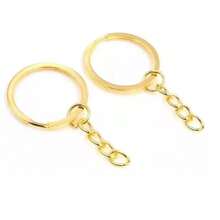 Argola Com Corrente Para Chaveiro Italiano Reforçada Alta Qualidade - Dourada - 28mm com elo 8mm 10 peças