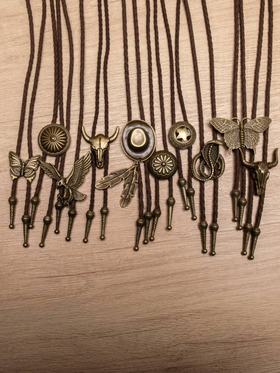 10pcs Random Mixed Western-Style Bolo Tie Necklace Cord Choker For Men