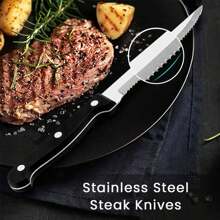4/6/12 Pieces 8.7 Inches Stainless Steel Steak Knives With Plastic Handle,Durable Steak Knife,Barbecue Steak Knives Set,Dishwasher Friendly Cutlery Dinner Knife