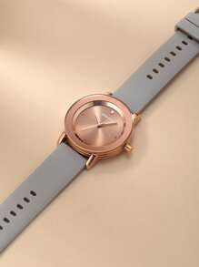 1pc Ladies' Casual Versatile Silicone Strap Quartz Wristwatch, Suitable For Everyday Wear - Grey - View 3