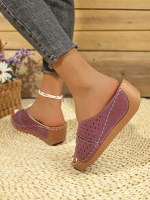 Women's Summer Open Toe Criss-Cross Sandals, Casual High Heel Hollow Platform Rhinestone Slide Slippers