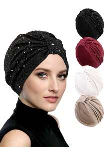 1 Pc Women Casual Summer Hat Retro Party Hat Sequin Crinkle Knotted Headwrap Turban Hair Sleep Cap - Multicolor - View 2