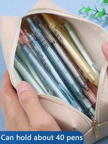 1pc Foldable Portable PU Makeup Stationery Pen Pencil Storage Bag, Back To School, School Supplies, Pencil Case, Pencil Pouch, Backpack (Black, Brown, Gray, Beige, Blue)