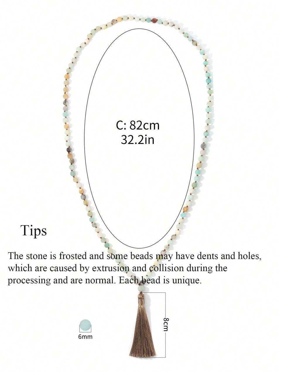 Boho Style Necklace 6mm Matte Amazonite Knotted 108 Mala Beads Necklace Meditation Yoga Prayer Jewelry With Tassel Pendant Japamala Rosary