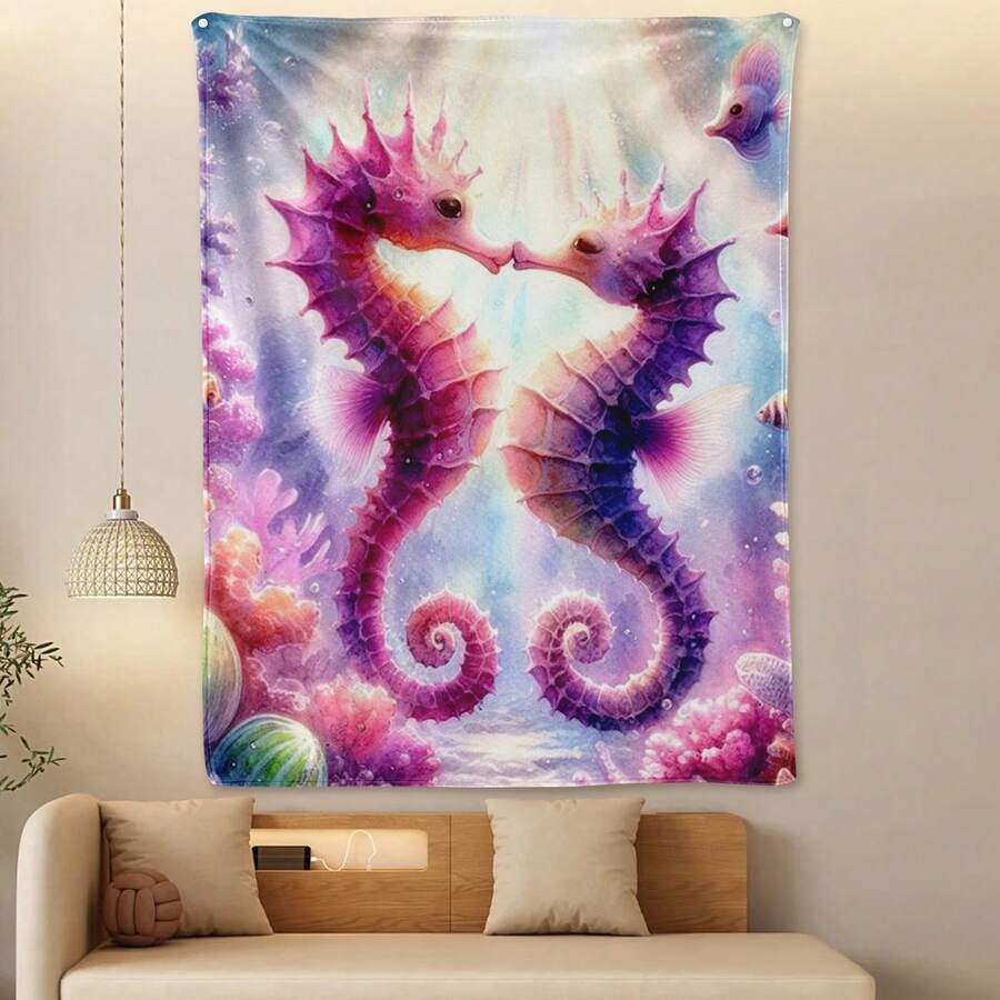 Seahorse Seaweed Pink And Light Design Digital Printing Throw Blanket For A Serene And Ocean Inspired Home Decor Essential Piece - Multicolor - View 1