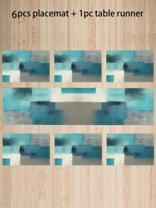 1/4/7 Placemat Table Runner, Turquoise Tablecloth, Teal, Yellow And Grey Tablecloth, Dresser Scarf, Abstract Art Table Tablecloth, Washable Rectangular Table Set Decoration, Suitable For Dining Room, Table Decoration, Wedding, Party Gathering, Daily Holiday Kitchen Banquet Table Decoration - Multicolor - View 13