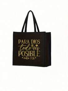 2pcs Black Linen Set With Metal Flower & Letter Graphic, Personalized Gift For Wedding Anniversary And Friend's Birthday; Women's Fashion Canvas Tote Bag With Button, Thick Linen Material, Suitable For Shopping