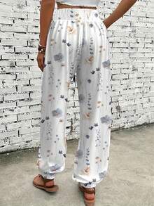 Women's Casual & Work Button Waist Pocket Print Pants, Fashionable Casual Print Trousers - Multicolor - View 2