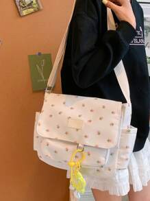 Fashionable & Cute Floral Pattern, Large Capacity, Lightweight, Shoulder Bag, Crossbody Bag, Multipurpose, Suitable For Shopping, Outings, And More - White - View 6