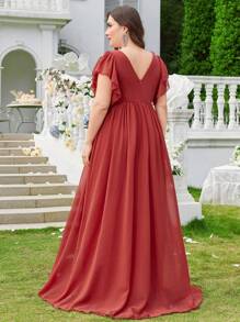 Chiffon Minimalist Sexy V-Neck Plus Size Cocktail Dress For Prom, Wedding,Party Dress,Gown,Formal,Evening,Wedding Guest