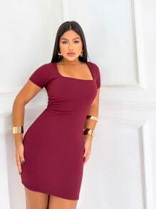 Women's Short Dress Kit With 2 Basic Casual Tube Short Sleeve Comfortable - Marsala and Gray - View 3