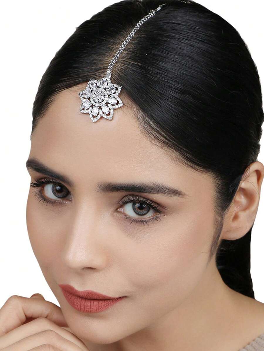 1 件新款花朵复古图案传统头饰，时尚水钻头链，适合女士头饰 Tikka