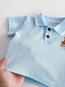 女童学院风卡通 Polo 衫和百褶裙套装，开学季