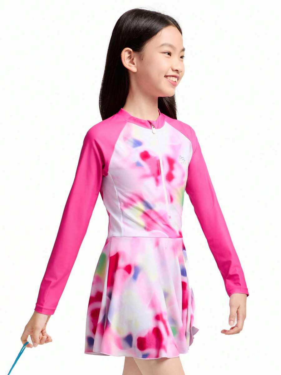Annil Tween Girl Clothing For Girls Tween Girl Swimwear One-Piece Long Sleeve Suit Summer - Pink - View 1
