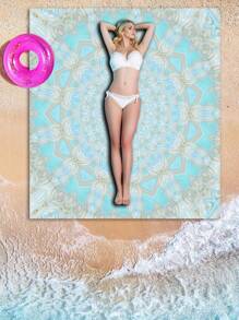 1pc New Blue And White Lightweight Beach Blanket Multipurpose Waterproof And Sandproof Rug Geometric Flower Digital Print Picnic Blanket Beach Essentials