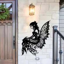 1 pièce sculpture murale en métal de style art déco représentant une fée - décoration murale pour jardin et patio, art mural en silhouette de fer pour salon, balcon, espaces extérieurs