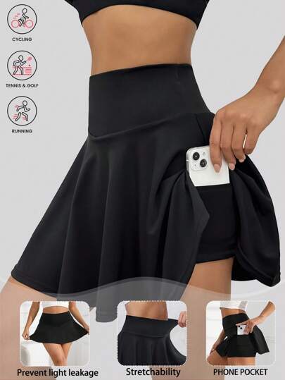 Pockets Athletic Skirt High Waisted Seamless Anti Exposure Double Layer Mini Skirttennis Skirt Gym Dancing Tennis Skirts Sexy High Waist Shorts Outdoor Prevent Light Leakage Jogger Shorts Solid Color Simple Daily Pleated Skort