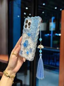 Sea Turtle Holographic Glow-In-The-Dark Painted Protective Case With Chinese Style Pendant, Wavy Pattern,Chain, Suitable For IPhone16/IPhone15/XR/IPhone16 PROMAX/7P8P/P12 PROMAX/P13 PROMAX/P14 PROMAX/P13/P14/P11/P12/P14 Female Soft Anti-Fall XS/S/XS MAX/78GES2iPhone15 Promax Apple 13 Phone Case 14 Apple 11 Soft Shell P12 Anti-Fall XS Phone Case Protective Cover - Multicolor - View 3