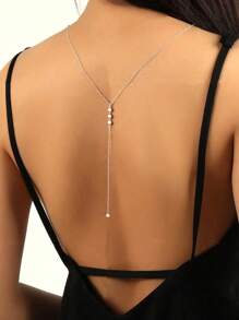 1PC Glamour Sparkle Diamond Pendant Fringe Silver Back Chain For Women Sweater Chain Elegant And Delicate Y Shape Silver Necklace For Girls Beach Chain Fashion Simple Party Suitable For Ladies Everyday Wear And Give Friends Gifts