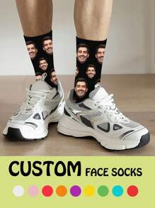 Customized Photo Socks - Personalized Fun Unisex Mid-Calf Crew Socks With Face Replacement, Breathable And Comfortable, Interesting Customized Picture Couple Mid-Length Socks With Fun Photo Design, Perfect Gift For Valentine's Day, Birthday And Special Occasions, Unique Socks - Multicolor - View 2