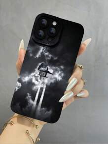 1 pieza Funda de teléfono suave anticaídas de TPU con diseño de patrón gris cielo compatible con iPhone, diseño de de aviones de alta gama