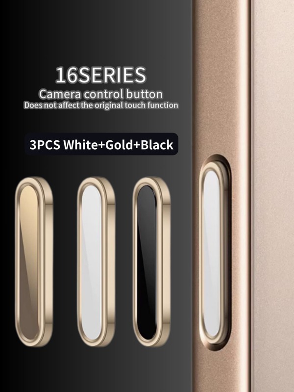 3PCS Camera Control Button Protector For I Phone 16 | 16 Pro Max | 16 Pro | 16 Plus/I Phone17/17PRO/I Phone17promax/AIR Aluminium Alloy Protector Amera Control Button Cover Accessories,Support Control Zoom Click Slide, Prevent Damage (Gold+White+Black)