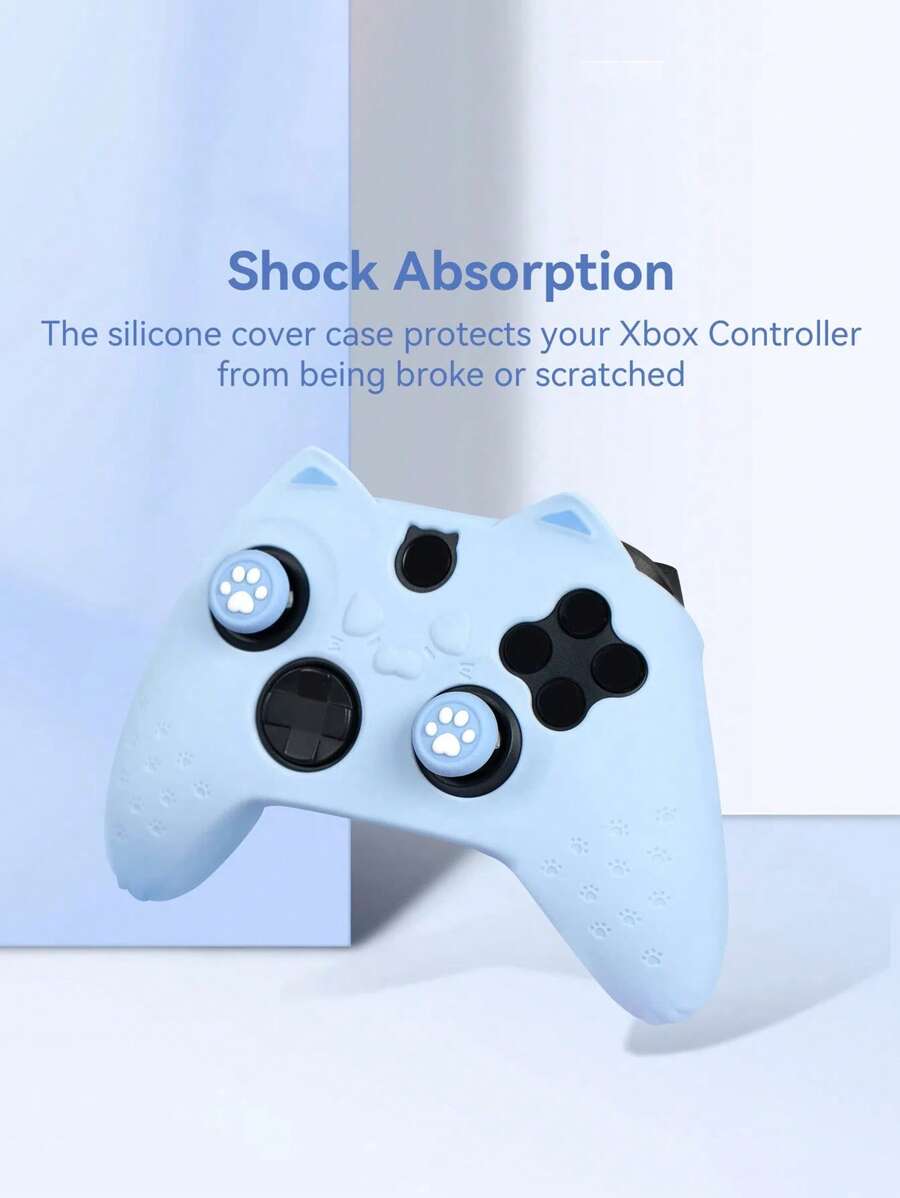 GeekShare 4 piezas Funda protectora de silicona con diseño de garra de gato para control de juegos, con 2 tapas para el pulgar y 1 pegatina - Azul - Ver 1