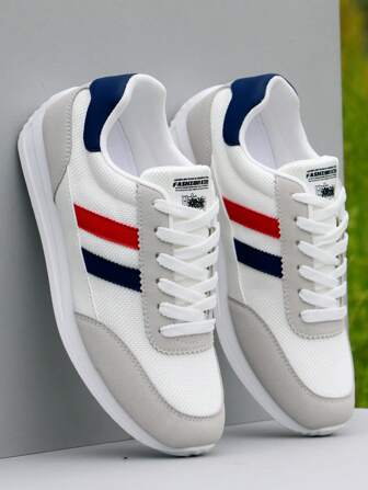 男士新款夏季运动鞋休闲轻便透气网眼跑步运动鞋，蓝色