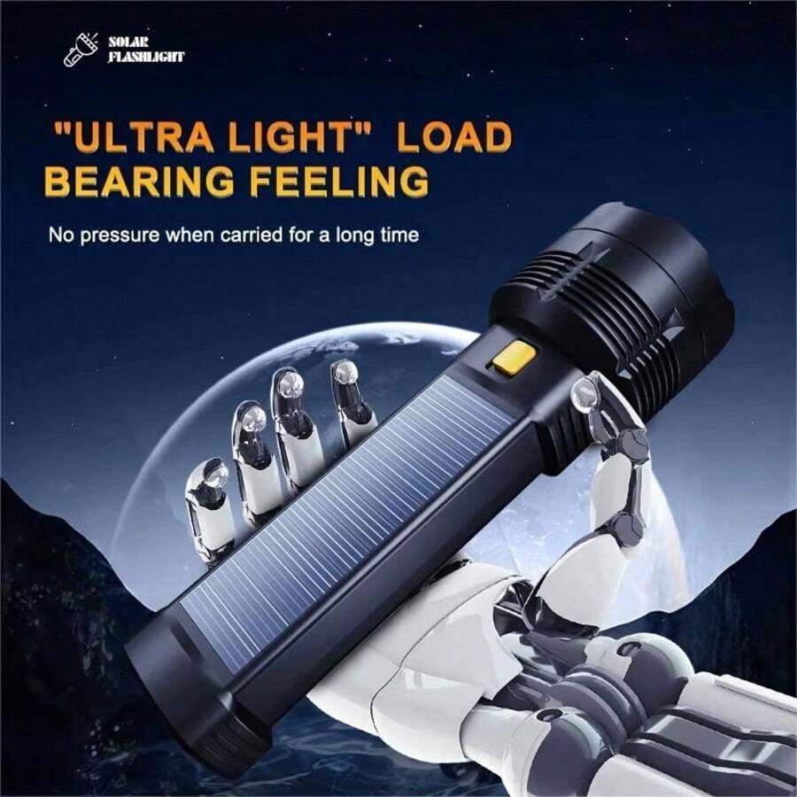 1pc Solar Powered LED Flashlight COB Side Light USB Rechargeable Spotlight For Camping Hiking Fishing - As Shown In the Figure - View 1