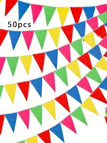 50 pièces Guirlande de fanions en tissu colorés, drapeaux triangulaires bicolores, pour mariages, anniversaires, fêtes, décorations de chambres et de jardins, guirlande pour ouverture officielle - Drapeaux de célébration universels pour l'extérieur
