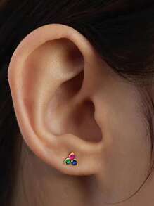 925 纯银彩色方晶锆石耳环，三瓣花形优质银质吊坠耳环礼物 - 三角形 - 查看 7