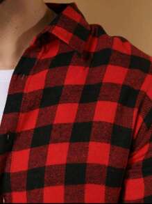 New Men's Plaid Flannel Long Sleeve Dress Shirt - Đỏ - Xem 4