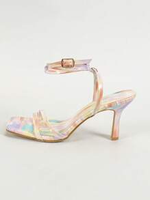 Women's High Heel Sandals, Colorful Strap Design, Apricot Upper, Tie-Up High Heel Sandals, Resort Style High Heel Sandals, Suitable For Commuting, Shopping, Night Out, Fashion Party