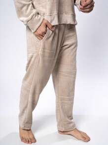 Men's Ultrasoft Long Fleece Pajamas For Cold Winter - Beige - View 10