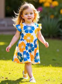 Vestido informal con estampado floral en toda la prenda, para niña, de verano - Multicolor - Ver 2