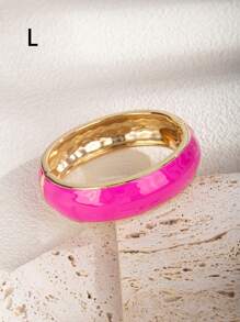1pc Fuchsia Drip Oil Geometric Open Bangle Bracelet, Suitable For Daily, Gathering And Vacation - Hot Pink - View 19