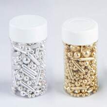 75g/2.6oz Faux Golden Sugar Beads, Baking Cake Decorations, Assorted Shapes & Sizes, Suitable For Cakes, Candies, Cupcakes, Ice Creams, Cookies, Suitable For Festive Celebrations, Birthday Party Cakes,Christma,Back To School
