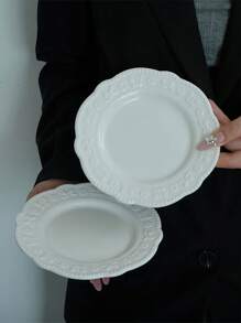 1/2/4件陶瓷盘套装欧式简约浮雕陶瓷甜品盘小吃水果盘派对下午茶甜品蛋糕盘陶瓷甜品盘礼物 - 彩色 - 查看 3