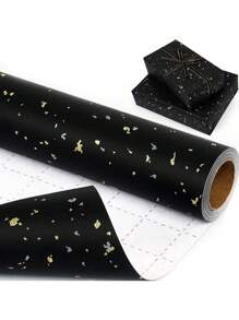 Kraft Paper Roll, Wedding Wrapping Paper, Matte Kraft Paper With Silver And Gold Foil Accents, Solid Color Thanksgiving And Halloween Wrapping Paper, Perfect For Weddings, Graduations, Birthdays, DIY Bouquets, Metallic Christmas Gift Wrapping Paper, Gift Box Filler, DIY Christmas Decor Paper (For Accessories), Solid Patterns, Matte Wrapping Paper, Halloween And Thanksgiving Decor, Autumn, Winter (Black Gold) - Black - View 1