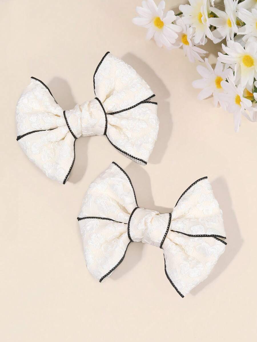 2pcs Lace Flower Hair Bow Clips For Girls, White Black Bow Alligator Clips, Elegant Floral Hair Barrettes, Toddler Girl Pigtail Hair Clips, Spring Birthday Wedding Gift, Kids Hair Accessories.