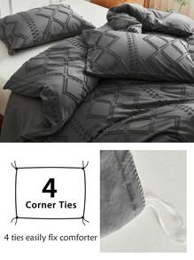 2/3 件深灰色几何条纹图案簇绒纹理涤纶羽绒被套，波西米亚风破旧别致床上用品套装，适合所有季节使用大号床（1 个羽绒被套 + 1/2 个枕套）