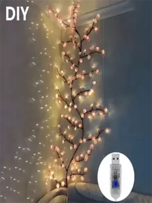 96/144 LED 樱花藤蔓灯，浪漫花卉设计，8 种闪烁模式，USB 供电，灵活可弯曲，适用于婚礼装饰、家居装饰、仙女花园、房间、墙壁、庭院、节日派对、游戏室、办公室 - 彩色 - 查看 3