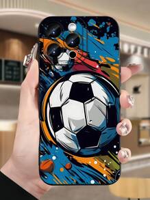 1 قطعة كفر هاتف مضاد للسقوط ذو تصميم فريد ومبتكر مرسوم بلون أسود للكرة القدمية متوافق مع أجهزة آيفون 16، 15، 14، 13، 12، 11 برو ماكس والسلسلة - متعدد الألوان - مشاهدة 1