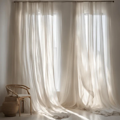 Cortina Voil Gaze de Linho para Varão Simples, Sem Forro - Ilhós Prata