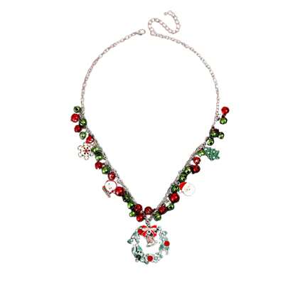 Women Christmas Pendant Necklace Bell String Cartoon Santa Wreath Non-Fading Choker