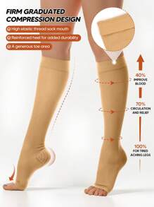 1 Pair Unisex Compression Socks Knee High No Toe Graduated Support Stockings Silicone Grip For Running Sports Yoga Travel - Khaki - View 1