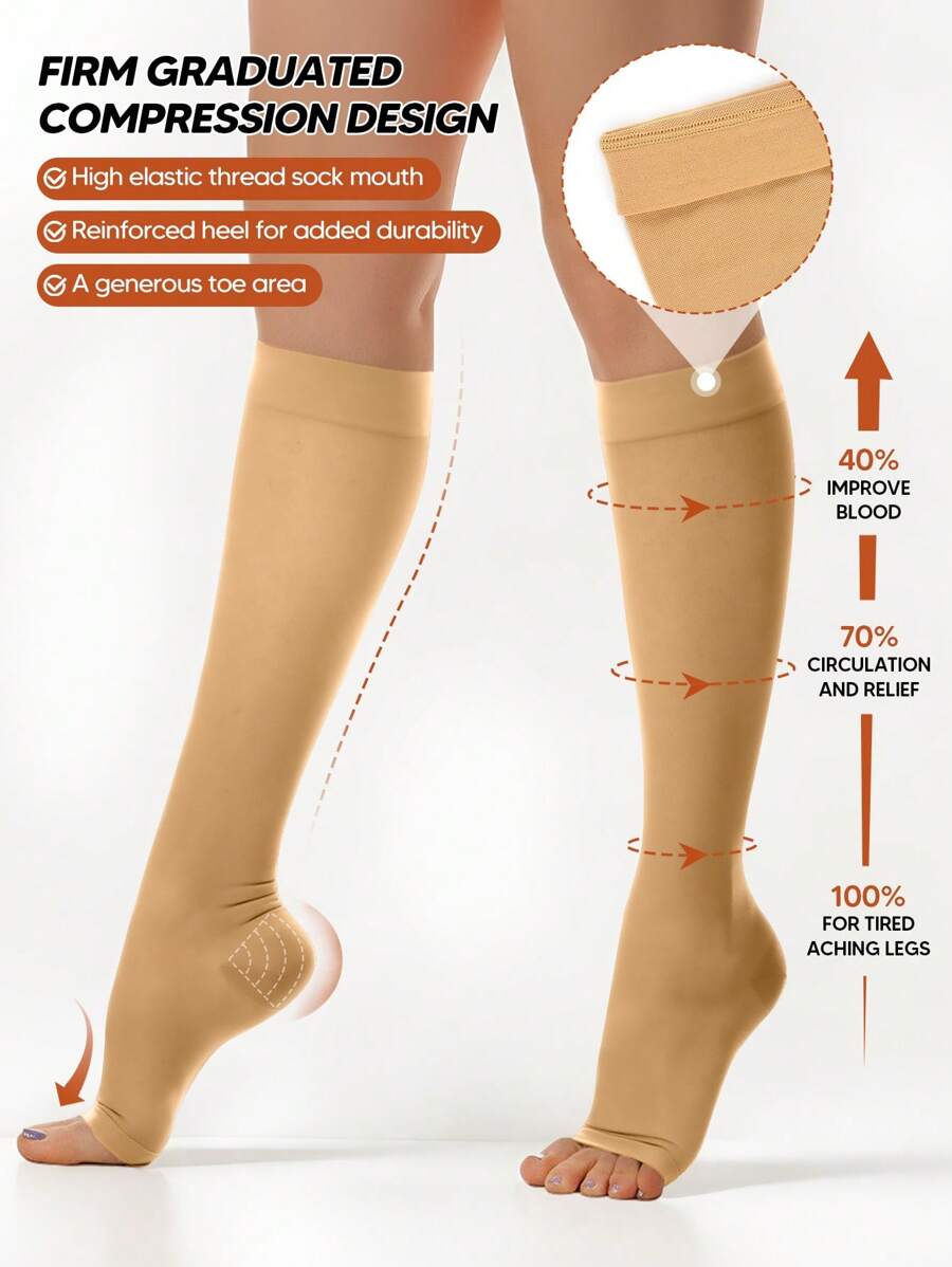 1 Pair Unisex Compression Socks Knee High No Toe Graduated Support Stockings Silicone Grip For Running Sports Yoga Travel - Khaki - View 1