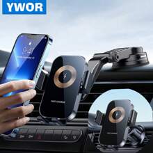 YWOR 1pc YWOR 15W Fast Wireless Car Charger Mount, Auto-Clamping Dashboard & Air Vent Phone Holder, ABS Material, Compatible With Auto Vehicles, Compatible With Iphone, Pixel - Non-Waterproof