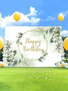 1 Stück Glücklicher Geburtstag Fotografie Hintergrund mit grünen Eukalyptusblättern und goldenem Kreis, Fotohintergrund 150 x 100 cm / 210 x 150 cm / 240 x 180 cm / 270 x 180 cm, Neugeborenen Party Banner für drinnen und Outdoor, Dekorationsmaterial